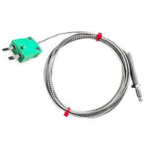 IEC Nozzle Thermocouple, Glassfibre insulated Cable with Stainless Steel Over-Braid - Type K - Miniature Plug Termination - 5M